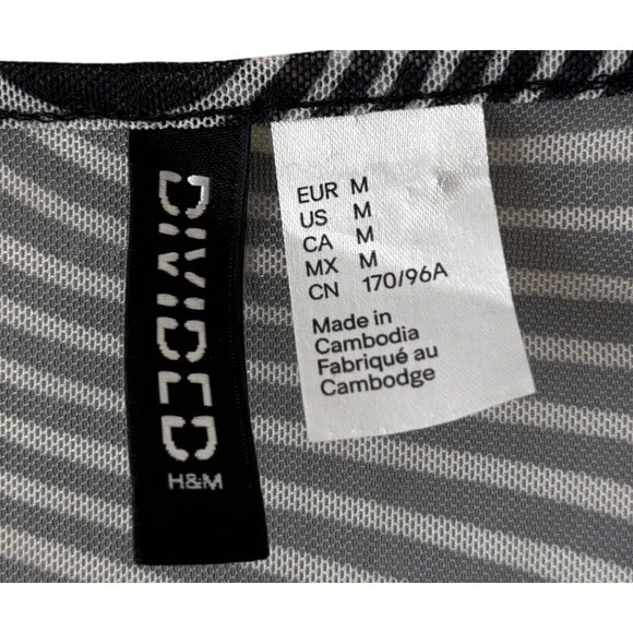 H&M Divided Zebra Psychedelic Mesh Tie Front Crop Top Flare Sleeve Black White M - Picture 4 of 4